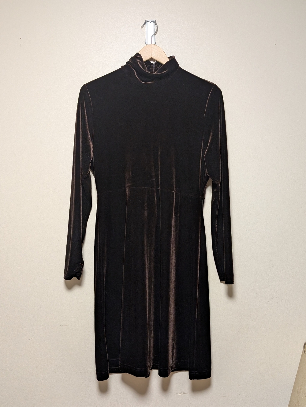 Amanda Smith Velvet Dress Brown Mock Neck Midi Size 10